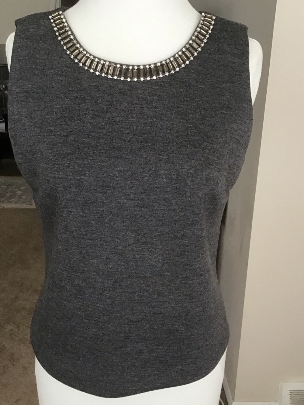 Cynthia Rowley Charcoal Tank with Jeweled Collar